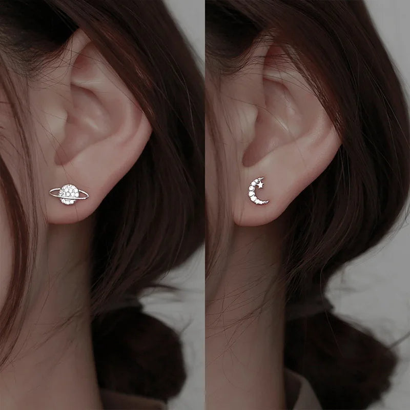 Starry Zircon Silver Earrings